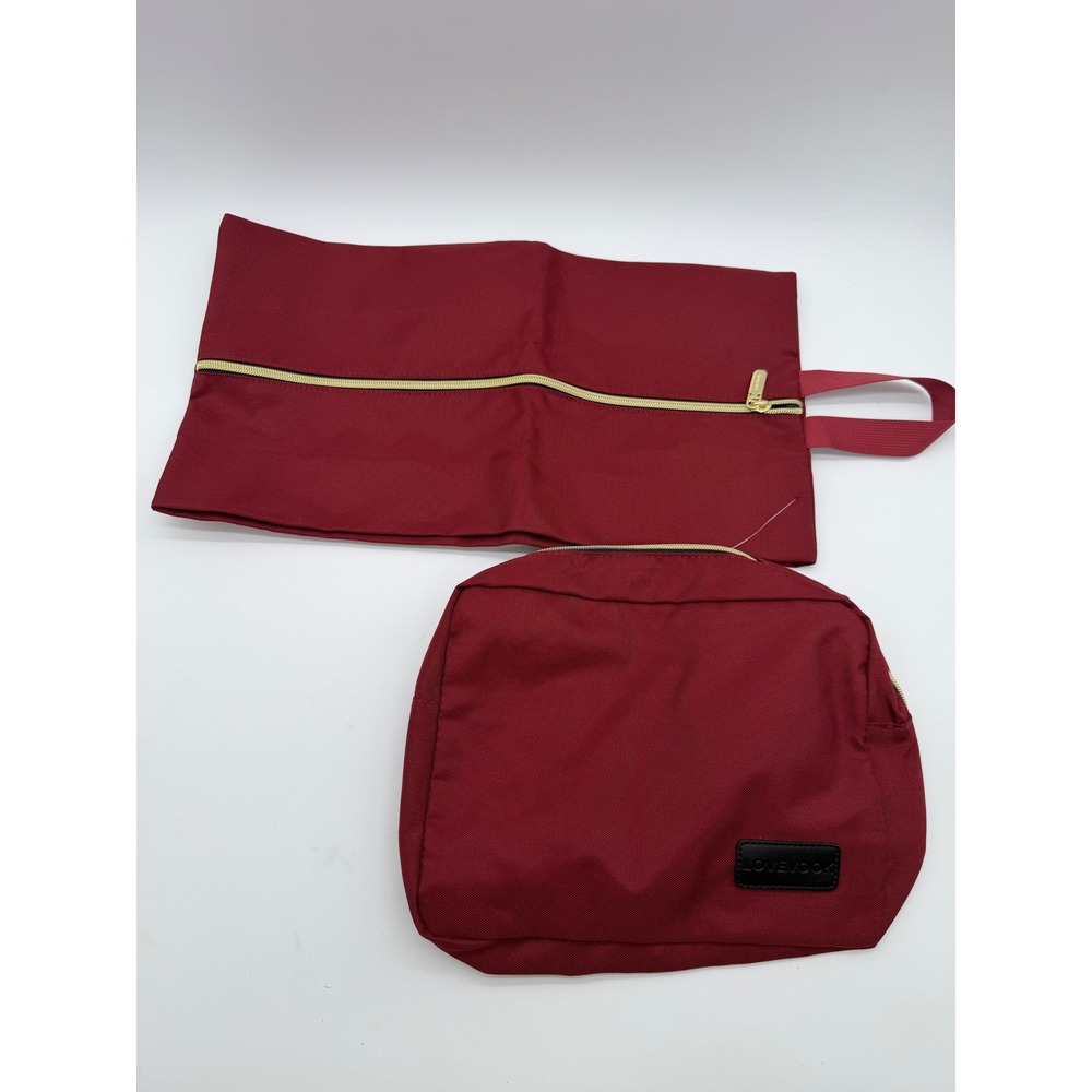 LOVEVOOK Burgundy Travel Organizer Set 2 Piece Pouch and Shoe Bag Gold Hardware